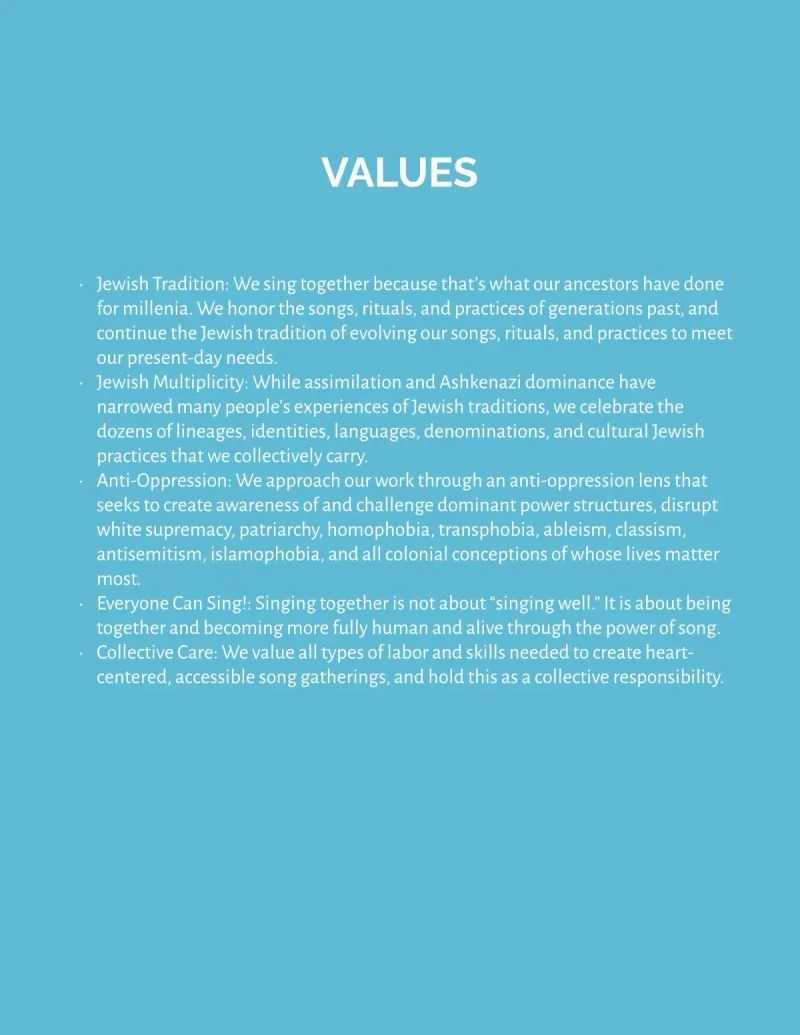 Early draft of the Values page: a plain bulleted list on a blue background