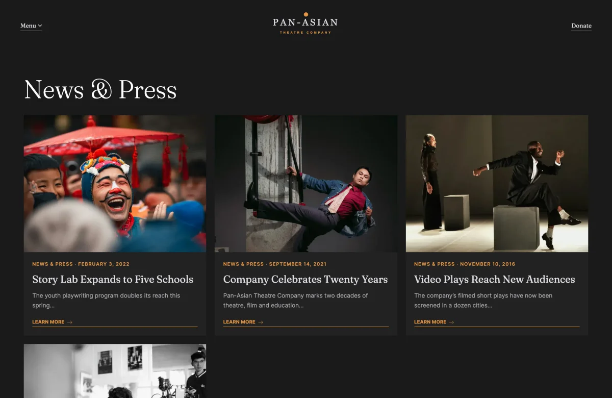 News & Press listing page with dated article cards